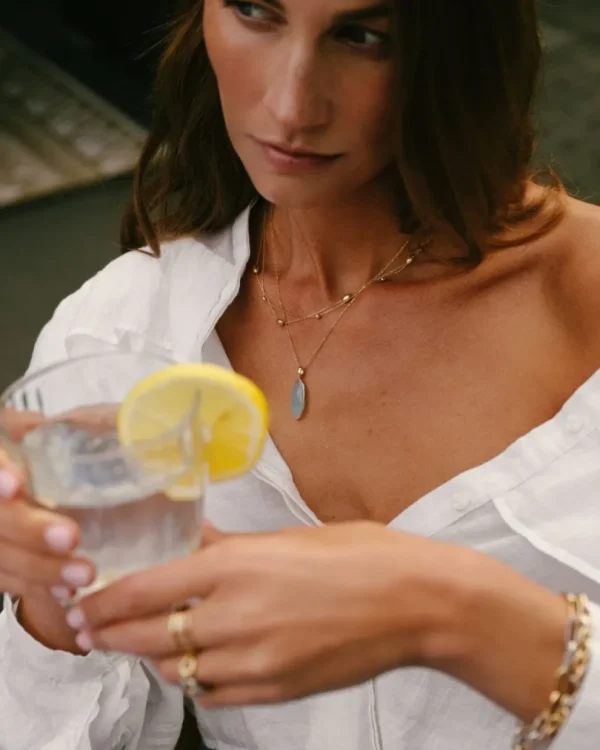 Collier geelgoud aquamarijn