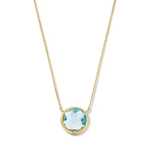Collier geelgoud blauw topaas