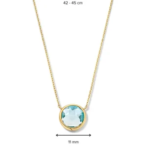 Collier geelgoud blauw topaas