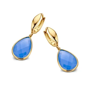 Gouden oorbellen met blauwe chalcedoon