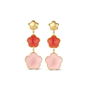 Gouden oorbellen met edelstenen bloemen OW137168