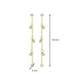 OG117153 Gouden oorbellen met hangende diamanten