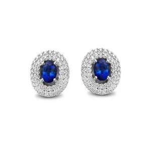 OP237131 Witgouden oorstekers met saffier en diamant