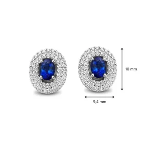 OP237131 Witgouden oorstekers met saffier en diamant