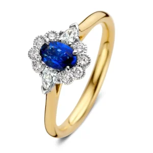 Ring bicolor briljant + saffier