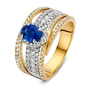 Ring bicolor briljant + saffier