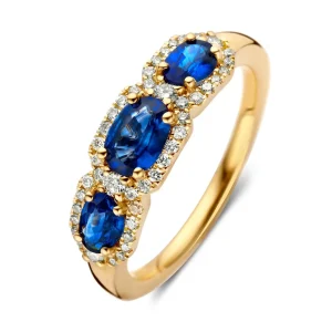 Ring geelgoud briljant + saffier