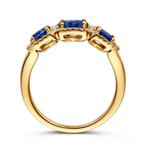 Ring geelgoud briljant + saffier