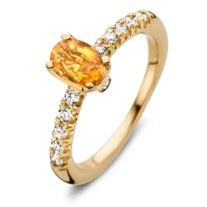 Ring 18krt geelgoud briljant + saffier