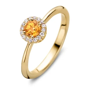 Ring 18krt geelgoud briljant + saffier