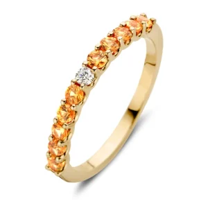 Ring 18krt geelgoud briljant + saffier