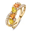 Ring 18krt geelgoud briljant + saffier geel/oranje