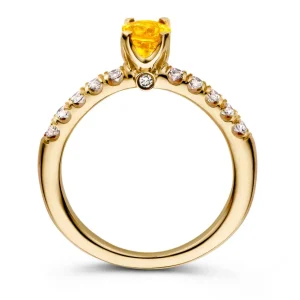 Ring 18krt geelgoud briljant + saffier