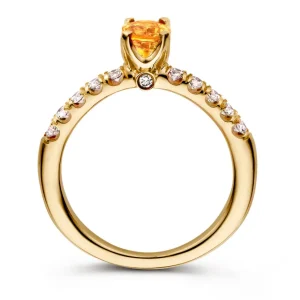 Ring 18krt geelgoud briljant + saffier