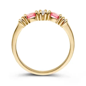 Ring 18krt geelgoud briljant + saffier