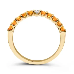 Ring 18krt geelgoud briljant + saffier