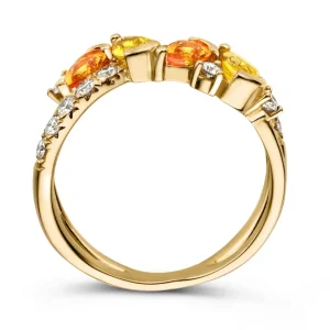 Ring 18krt geelgoud briljant + saffier geel/oranje