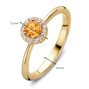 Ring 18krt geelgoud briljant + saffier
