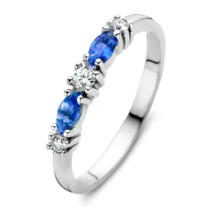 Ring 18krt witgoud briljant + saffier