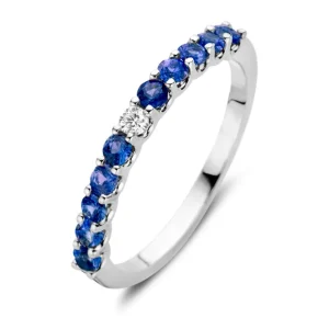 Ring 18krt witgoud briljant + saffier
