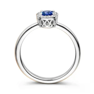 Ring 18krt witgoud briljant + saffier