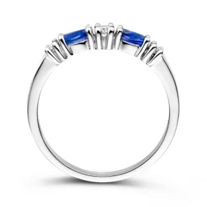 Ring 18krt witgoud briljant + saffier