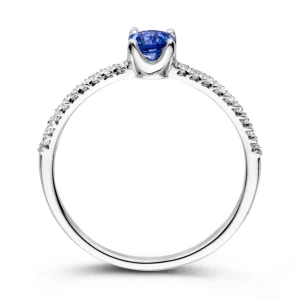 Ring 18krt witgoud briljant + saffier