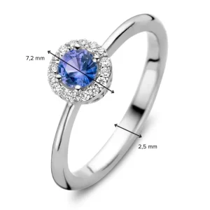 Ring 18krt witgoud briljant + saffier