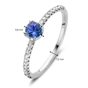 Ring 18krt witgoud briljant + saffier