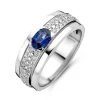 Ring witgoud briljant + saffier