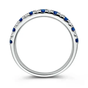 Ring witgoud briljant + saffier